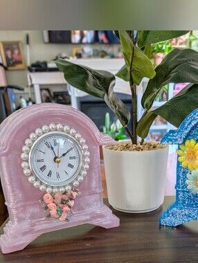 Blue & Pink Floral  Accent Mantel Clock - Handcrafted